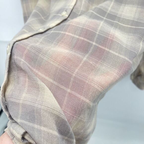 LOFT Womens Button Down Blouse Windowpane Lightweight Long Sleeve Beige Small - Picture 7 of 12